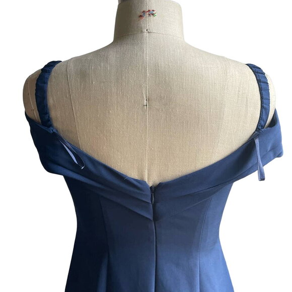 NWT Aidan Mattox Off-the-Shoulder Pleated Crepe Gown Twilight Navy Size 6 - Picture 9 of 12